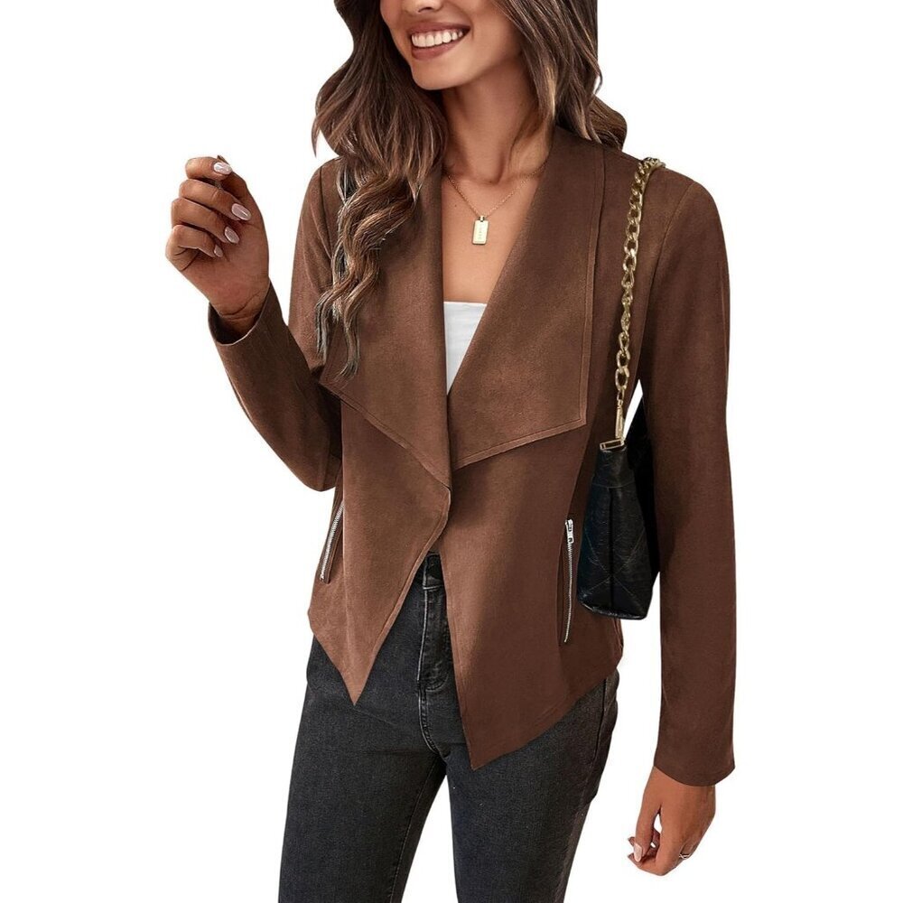 Women's Coffee PRETTYGARDEN Faux Suede Jackets Fashion Fall Clothes Long Sleeve